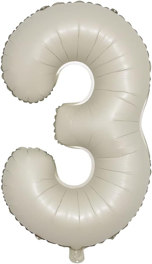 32 inch Cream Color Number Balloons 0-9 Large Digital Foil Helium Ball Girl Kids Adult Happy Birthday Party Decoration Wedding (32 inch Cream 3)