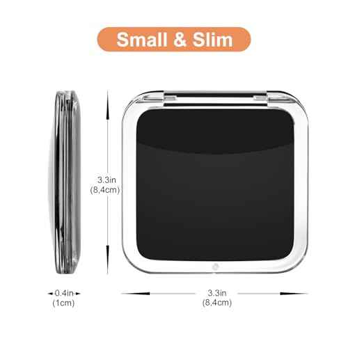 SANTOO Compact 15X Magnifying Makeup Mirror for Travel, Small Pocket Mirror-Handheld, Foldable & Portable 2-Sided with 15X Magnifying and 1X Mirror for Purses - Square 3.3 x 3.3 inch (Black)