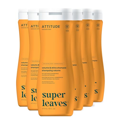 ATTITUDE Volume and Shine Hair Shampoo, EWG Verified, For Thin Hair, Naturally Derived Ingredients, Vegan and Plant Based, Soy Protein and Cranberries, 16 Fl Oz (Pack of 6)