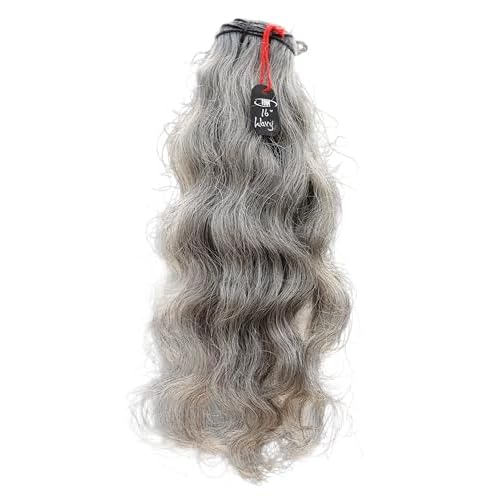 Salt & Pepper Wavy Natural Gray Indian Raw Hair Extension (16" Wavy One Bundle)