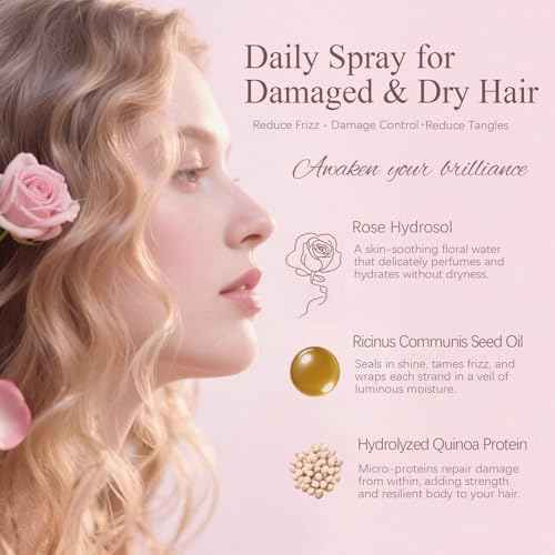 Hair Perfume for Women, Long-Lasting Pheromone Perfume oil Sweet Floral Fragrance, Castor oil & Rose Hydrosol for Nourishing and Hydrating Hair Shine Spray, 1.69 fl.oz