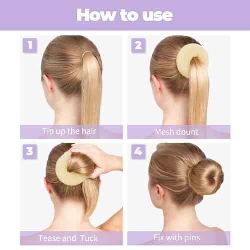 TsMADDTs Donut Bun Maker, 3PCS Hair Bun Maker with 20PCS Bobby Pins Blonde for Ballet Styling