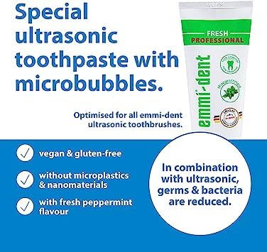Emmi-dent Electric Ultrasonic Toothbrush Set with Gentle 100% Ultrasound Cleaning Technology. Ideal for Sensitive Teeth & Gums, Plaque Removal and More! Includes Nano-Bubble Toothpaste. Rechargeable.