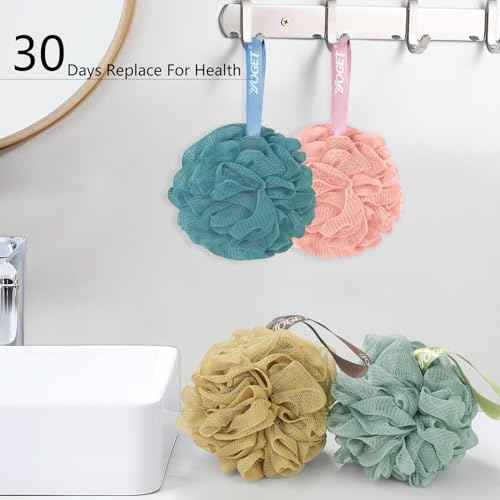 Yoget 4 Pack Shower Loofah Sponge, 60G Bath Sponge,Exfoliate, Cleanse, Soothe Skin