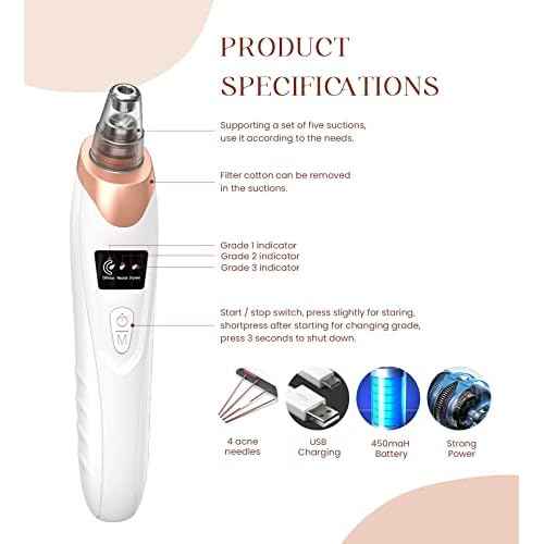 2025 Blackhead Remover Pore Vacuum,Facial Pore Cleaner-5 Suction Power,5 Probes,USB Rechargeable Blackhead Vacuum Kit Electric Acne Extractor Tool for Adult