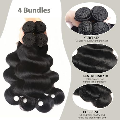 Human Hair Bundles Body Wave 16 18 20 Inch 3 Bundles 12A Human Hair Extensions 100% Unprocessed Brazilian Virgin Hair Deals Quick Weave Bundles Wet Wave Hair