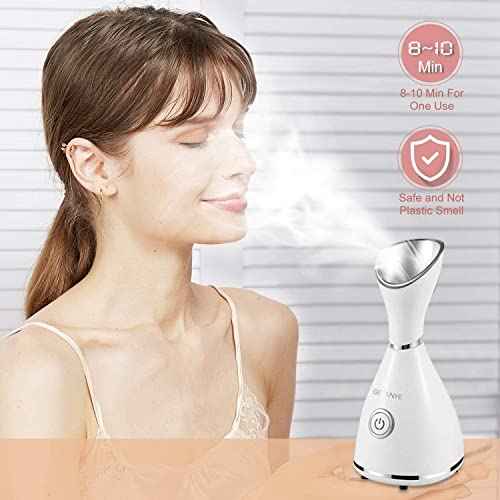 GETANYE Nano Ionic Face Steamer - 10X Penetration for Facial, Unclogs Pores, Moisturizing Spa Humidifier with Free Blackhead Remover Kit, Hair Band, Face Brush