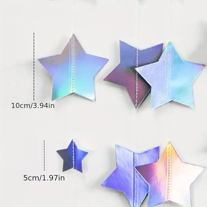 Iridescent Glitter Mixed Star Paper Garland Banner Décor 40 Feet Mixed Little and Large Twinkle Star Hanging Bunting Banner Backdrop for Wedding Baby Shower Birthday Graduation Disco Party Decorations