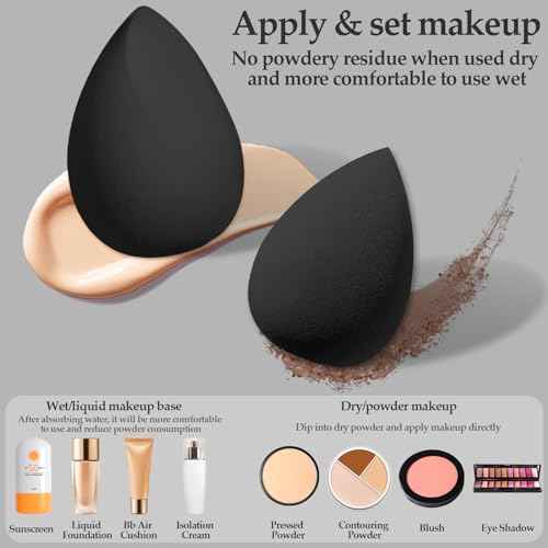 14 Pcs Makeup Sponge Set, Beauty Sponges Blender with 4 Pcs Powder Puff and 4 Pcs Mini Make up Sponges for Liquid,Foundation,Powder,Concealer,Cream (Black)
