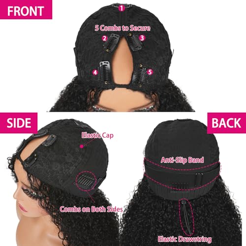 Ainmeys Curly V Part Wigs Kinky curly V Shape Wigs for Black Women No Leave Out Upgrade U Part Wigs Glueless Full Head Clip In Half Wigs(18IN 180%Density)