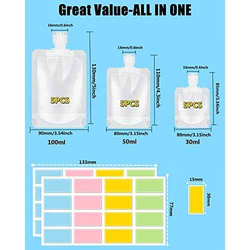 17 Pack Travel Pouches for Toiletries,TSA Approved,Travel Size Portable Containers,Stand Up Pouch,Refillable Travel Accessories for Shampoo Conditioner Lotion Soap Liquids (B-17pcs)