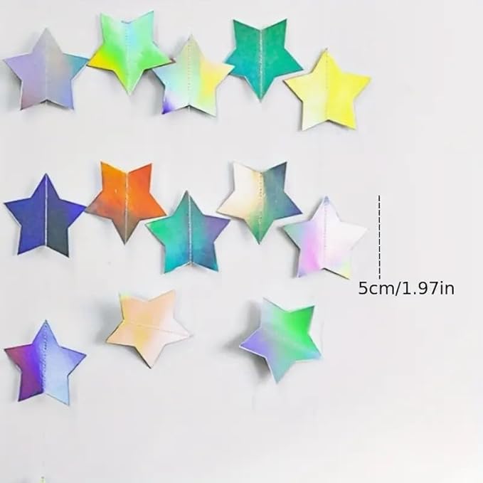 Iridescent Glitter Little Star Paper Garland Banner Décor 40 Feet Twinkle Little Star Hanging Bunting Banner Backdrop for Wedding Baby Shower Birthday Graduation Disco Party Decorations
