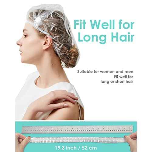 Auban 100PCS Disposable Shower Caps, Plastic Clear Hair Cap Large Thick Waterproof Bath Caps for Women, Hotel Travel Essentials Accessories Deep Conditioning Hair Care Cleaning Supplies(20.5")