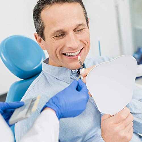 Jetec 2 Pieces Tooth Shaped Handheld Mirror Cute Makeup Mirror Hand Held Plastic Dental Mirrors with Handle Cosmetic Hand Mirror Back to School for Women Men Gifts(White, Purple)