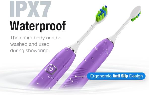 7AM2M Ultrasonic Electric Toothbrush with 6 Brush Heads for Adults&Kids, Type C Charging, One Charge for 120 Days, 5 Modes&40000VPM Powered Toothbrush, 2 Minutes Built in Smart Timer (Purple)