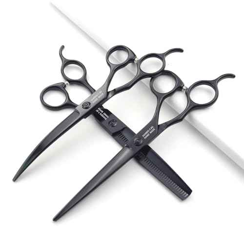 6/6.5/7 Inch Black Hairdressing Scissors Salon Hairdressing Tool 440c High Hardness Stainless Steel Haircut Hair Thinning Hairdressing Scissors (7 Inch 3pc-A)