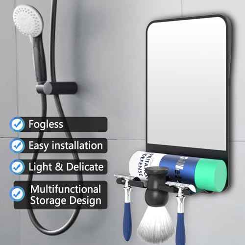 COSMIRROR Shower Mirror Fogless for Shaving with Razor Holders, Anti Fog Mirror for Shower, Adjustable Shower Shave Mirror for Men and Women, Large Shatterproof Fog Free Shaving Mirrors, No Drilling