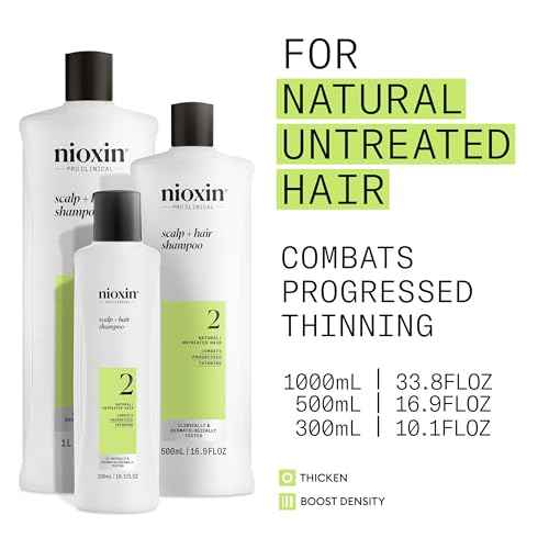 Nioxin System 2 Scalp + Hair Thickening Shampoo for Natural Hair with Progressed Thinning | Cleanse & Boost Hair Density with Niacinamide & Biotin