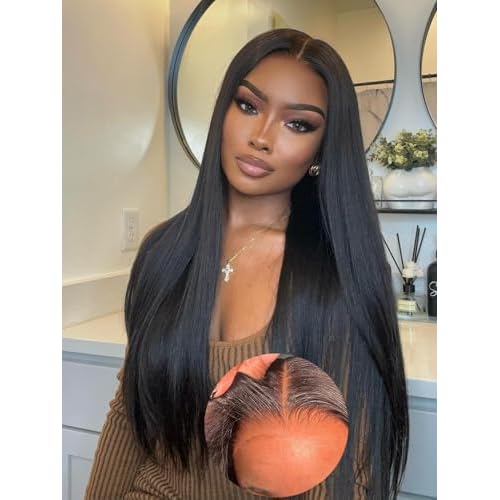 5X7 Wear and Go Glueless Wigs Human Hair Straight Wigs OQ Hair Glueless Wigs Human Hair Pre Cut Lace Front Wigs Human Hair Pre Plucked Beginner Friendly for Women 20Inch
