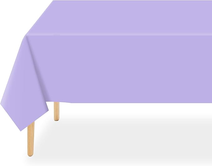 QIKSION Lavender Plastic Table Cloth Disposable 3 Pack, 54 x 108 Inch Tablecloths for Birthday Party Supplies, Easter Decorations, Light Purple, Pastel, Lilac Rectangle Table Cover