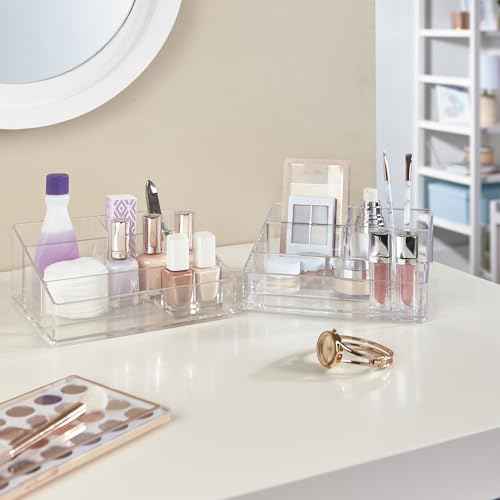 STORi Clear Plastic Small Countertop Vanity Makeup Organizer, Compact Rectangular 4-Compartment Holder for Brushes, Eyeshadow Palettes, & Beauty Supplies, Made in USA