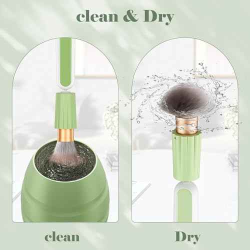 Electric Makeup Brush Cleaner Machine -15000RPM Fast Deep Cleaning and Dry Make Up Brushes Efficient Cleaning with Storage Cas, Portable Spinning Washer, Gift for Women-Green