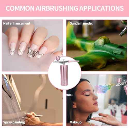 Airbrush Kit Air Brush Kit With Airbrush Compressor Nail Charms Wireless Air Brush for Barber, Nail Art, Cake Decor, Makeup, Model Painting (Pink)