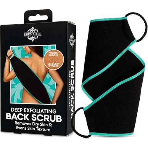Dermasuri - Deep Exfoliating Back Scrubber - Bath & Shower Back Scrub - Body Exfoliator Scraper Tool - Deep Exfoliation Body Cleaner for Shower - 27" Long, 8" Wide