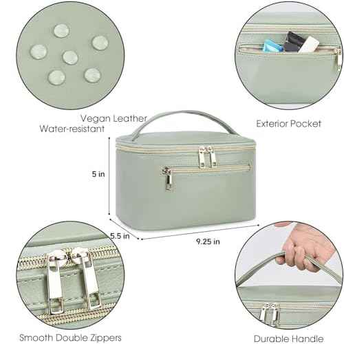 Wandering Nature Makeup Bag, Travel Make Up Organizer Cosmetic Brush Bags Case for Women in Vegan Leather, Sage Green, Patent Pending