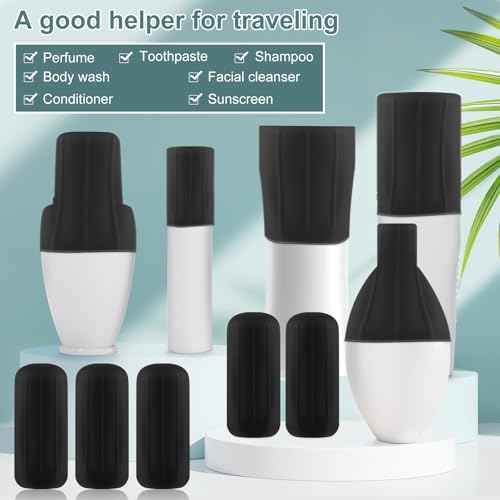 NACHLYNN 10 Pack Silicone Bottle Covers Black Silicone Travel Size Container Sleeves Travel Bottle Covers Reusable Travel Sleeves for Toiletries for Men Women Travel Toiletry Bag Accessories