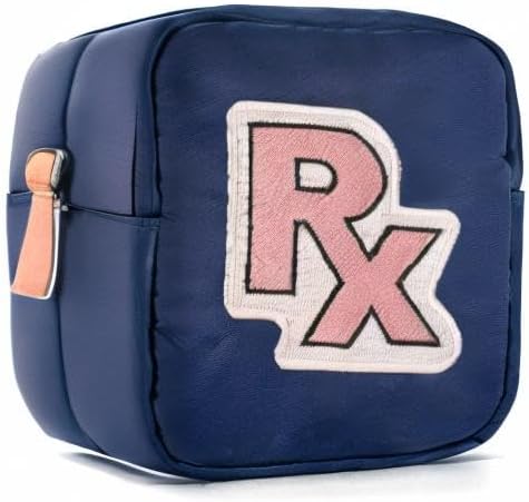 uekeboag Personalized Small Nylon Rx Cosmetic Bag, Cute Chenille Letter Patch Medicine Drug Pouch with Zipper,Preppy Makeup Travel Vitamin Bag for Women and Girls (Navy-Pink)