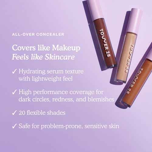 Tower 28 Beauty Swipe Serum Concealer - Hydrating Buildable Medium-Coverage Concealer with Skincare Benefits for Sensitive Skin - Shade 4.0 DTLA, Light with Cool Undertones, 0.22 Fl Oz