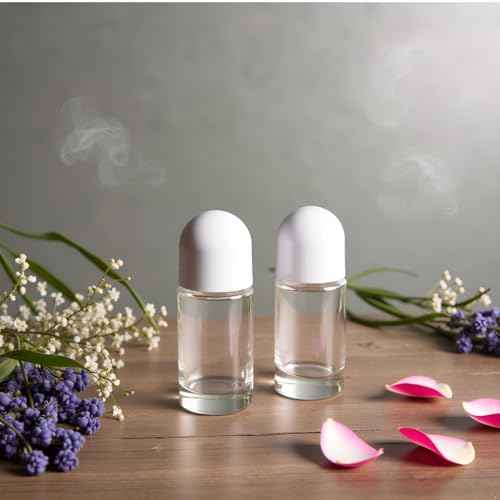 2 Pcs 50ML Glass Empty Roller Bottles with Plastic Roller Ball, Roll On Bottles Containers Leak Proof Massage Roller Ball with White Cap for Essential Oil Refillable Containers