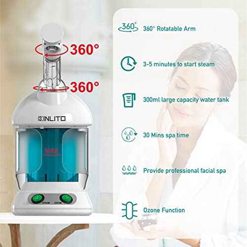 Facial Steamer - Ozone Steamer with 360¡Æ Rotatable Arm - 40 Min Steam Time - Humidifier - Unclogs Pores - Blackheads - Portable Facial Steamer for Personal Care Use at Home or Salon,White