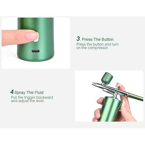 Airbrush Kit with Compressor Rechargeable Cordless 0.3mm Nozzle Airbrush Portable Adjustable Handheld Airbrush Set for Nail Art, Makeup, Painting, Cake Decorating, Pink