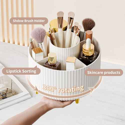 360¡Æ Rotate Makeup Brush Holder Organizer, Makeup Organizers Countertop, Makeup organization and Skincare Storage for Vanity, Desktop, Bathroom (White)