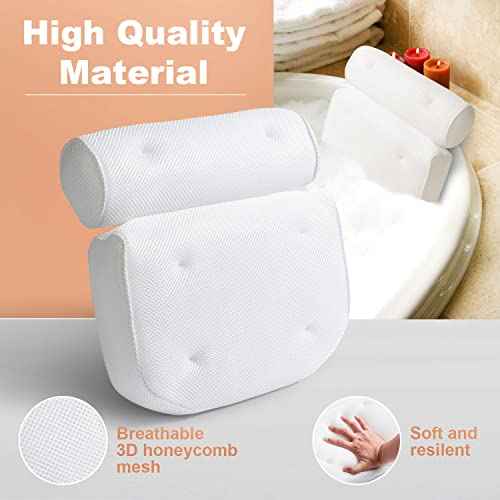 Bath Pillow for Tub, Luxury Bathtub Pillow Back Neck Support Pillow, Relaxing Spa Headrest Cushion for Women Adults Gifts, Must Have Comfort Bathtub Accessories