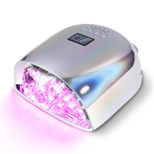 52 Beads Professional Nail Lamp,Cordless LED UV Light for Gel Nails,Electroplated Mirror-Finish Inner Wall and Base Plate,Rechargeable 18000 mAh Battery,84W High Power (Holographic Silver)?