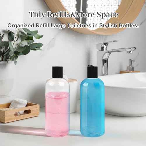 16 oz BPA Free Plastic Suqeeze Bottles with Black Disc Caps Refillable Travel Containers for Toiletries Shampoo conditioner Lotions Liquid Soap Shower Gel (2Pack, Clear)