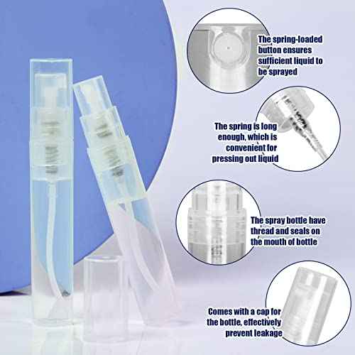 Fandamei Mini Spray Bottle, 10 Pack 5ml Mini Plastic Spray Bottle Empty, Fine Mist Refillable Mini Perfume Bottle, Perfume Atomizer, Small Sample Containers, Plastic Portable Travel Bottle, Clear