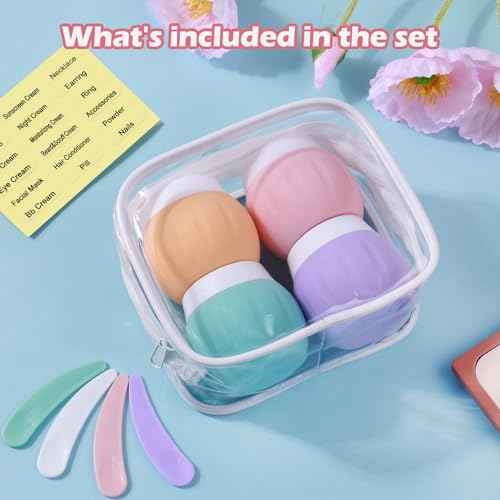 Travel Containers for Toiletries, GLAMFIELDS TSA Approved 1.7oz 50ml Travel Size Silicone Cream Jars BPA Free, Leak-proof Travel Essentials with Lid for Cosmetic Face Hand Body Cream Macaron (4 Pack)