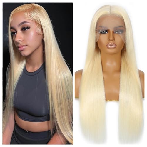 613 13x6 Lace Front Wig Human Hair 200 Density Blonde Wig Human Hair 613 HD Lace Frontal Wigs Human Hair Pre Plucked 613 HD Lace Frontal Wig Straight Glueless (24 Inch)