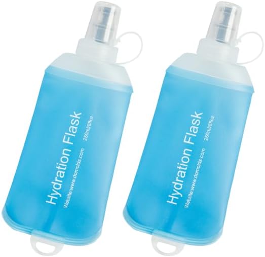 CLINTT 250ml Soft Flask, Foldable Running Water Bottle, TPU Folding Soft Water Flask, BPA-Free Collapsible Flask for Hydration Pack Running Vest, Cycling, Climbing, Hiking - 2Pcs, Blue