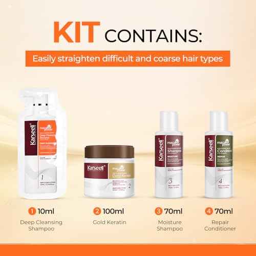 Karseell Maca essence repair Straightening Kit, 12 Weeks of Home Use Professional Straightening, Softer and Shinier Hair, All Hair Types