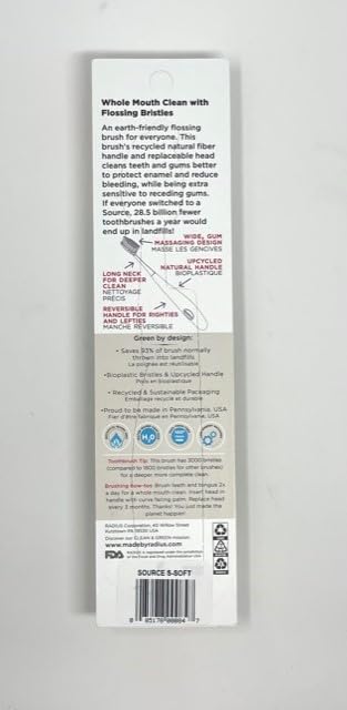 RADIUS Toothbrush Source Floss Brush BPA Free & ADA Accepted Improve Gum Health & Reduce Gum Issues - Super Soft - Assorted Colors - Pack of 6