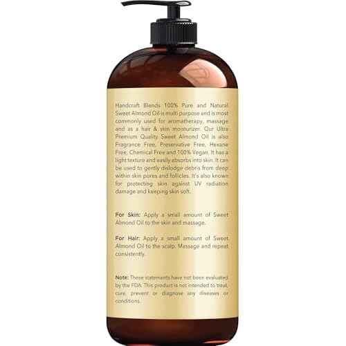 Handcraft Blends Sweet Almond Oil - 16 Fl Oz - 100% Pure and Natural - Premium Grade Carrier Oil for Skin and Hair - Hair and Body - Massage - Hexane-Free