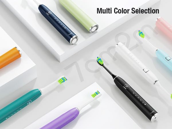 7AM2M Ultrasonic Electric Toothbrush with 6 Brush Heads for Adults&Kids, Type C Charging, One Charge for 120 Days, 5 Modes&40000VPM Powered Toothbrush, 6 Minutes Built in Smart Timer (Navy Blue)