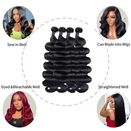 Body Wave Human Hair 4 Bundles (16 18 20 22) Unprocessed Brazilian Virgin Human Hair Extensions Brazilian Body Wave Weave Bundles Soft and Silky Natural Black Wavy Hair Quick Weave Bundle for Women