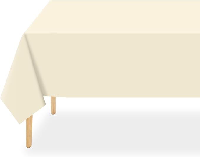 QIKSION Ivory Plastic Table Cloth Disposable 3 Pack, 54 x 108 Inch Beige Tablecloths for Party, Baby Shower, Harvest, Fall, Thanksgiving Decorations, Cream Rectangle Table Cover