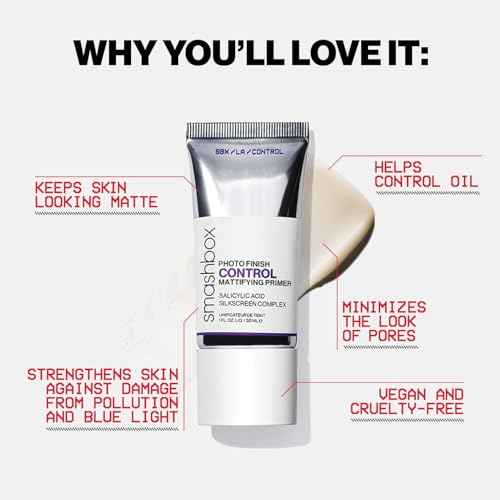 Smashbox Photo Finish Control Mattifying Makeup Primer | Pore-Minimizing, Oil-Controlling Primer that helps Reduce Shine | Silkscreen Complex, Witch Hazel, Salicylic Acid + Zinc